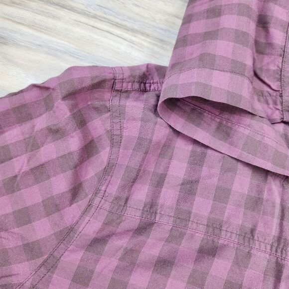 🔸️Prana Maroon Pollino Checker Buttoned Hooded Long Sleeve Top Large - Picture 6 of 12
